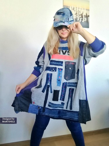 PLUS SIZE HOODED SWEATSHIRT DRESS 5X LOOSE LEVIS DENIM DRESS PATCHWORK JEANS TOP - Picture 8 of 14