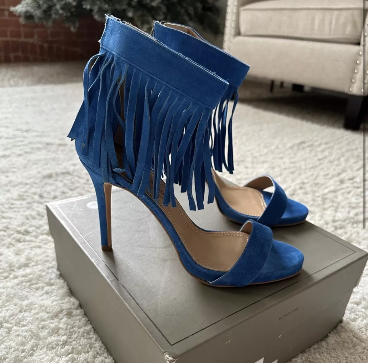Blue fringe shop heels