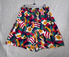 Vintage Kriss Kross Silk Shorts Colorful Elastic Waist High Rise Size S 80's