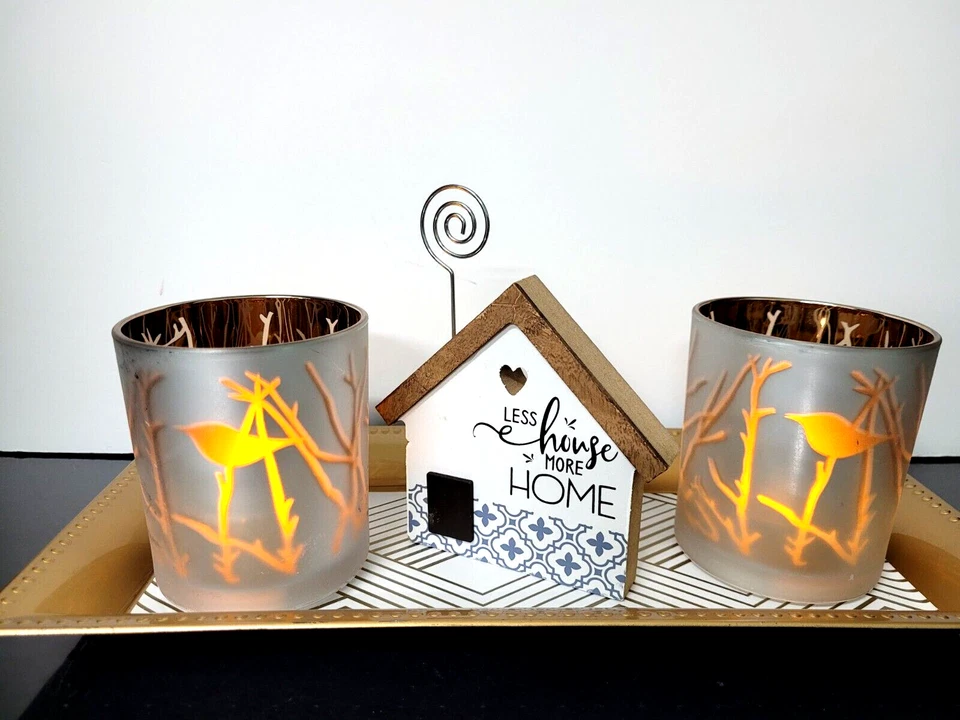 2 Gold/Silver Glass Flameless FLICKER CANDLES Battery Operated Decor - Image 3 of 4