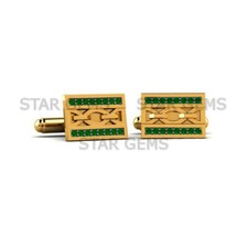 Green Emerald Gemstone With 14k Gold Plated Silver Cufflink For Men's Gift CF62