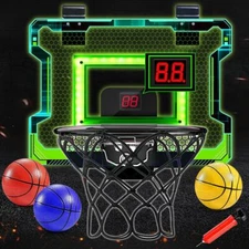 Indoor Electronic Basketball Hoop with Scoreboard, LED Lights, 3 Balls & Pump