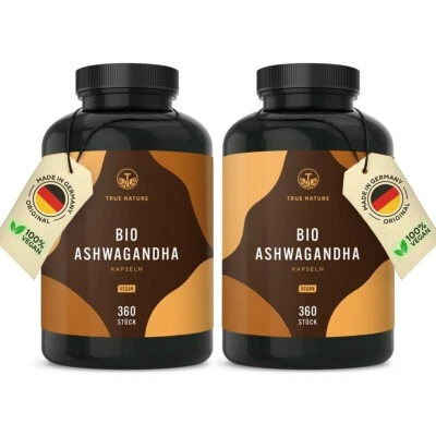 Bio Ashwagandha - 2x360 Kapseln (BIG PACK), Hochdosiert 2600mg/Tag, TRUE NATURE®