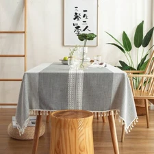 Enova Home Quality Washable Wrinkle Free Cotton Linen Tablecloth with Tassel