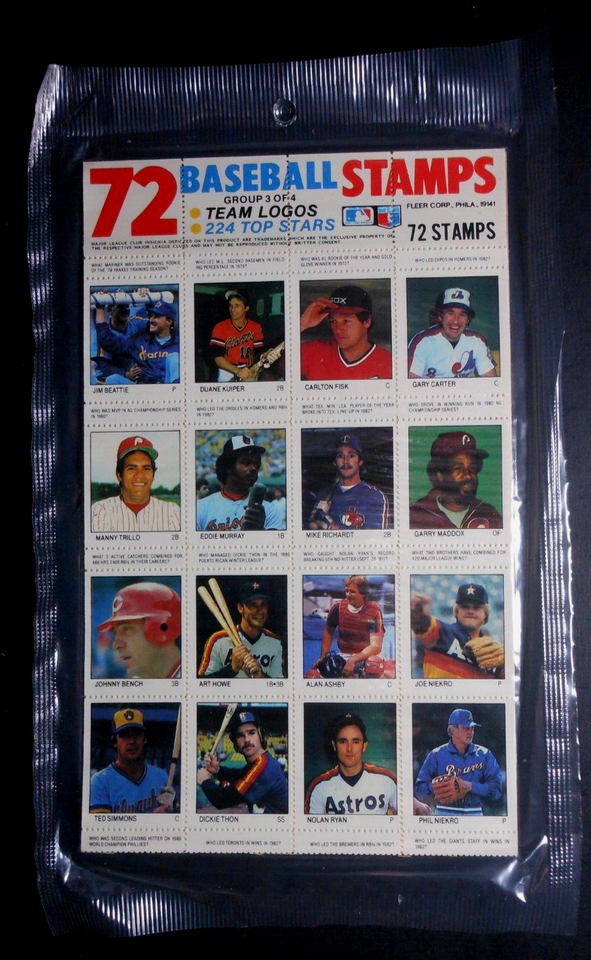 1983 FLEER BASEBALL STAMP SET 4 SHEETS OF 72 =288 STAMPS RYAN DAWSON ...