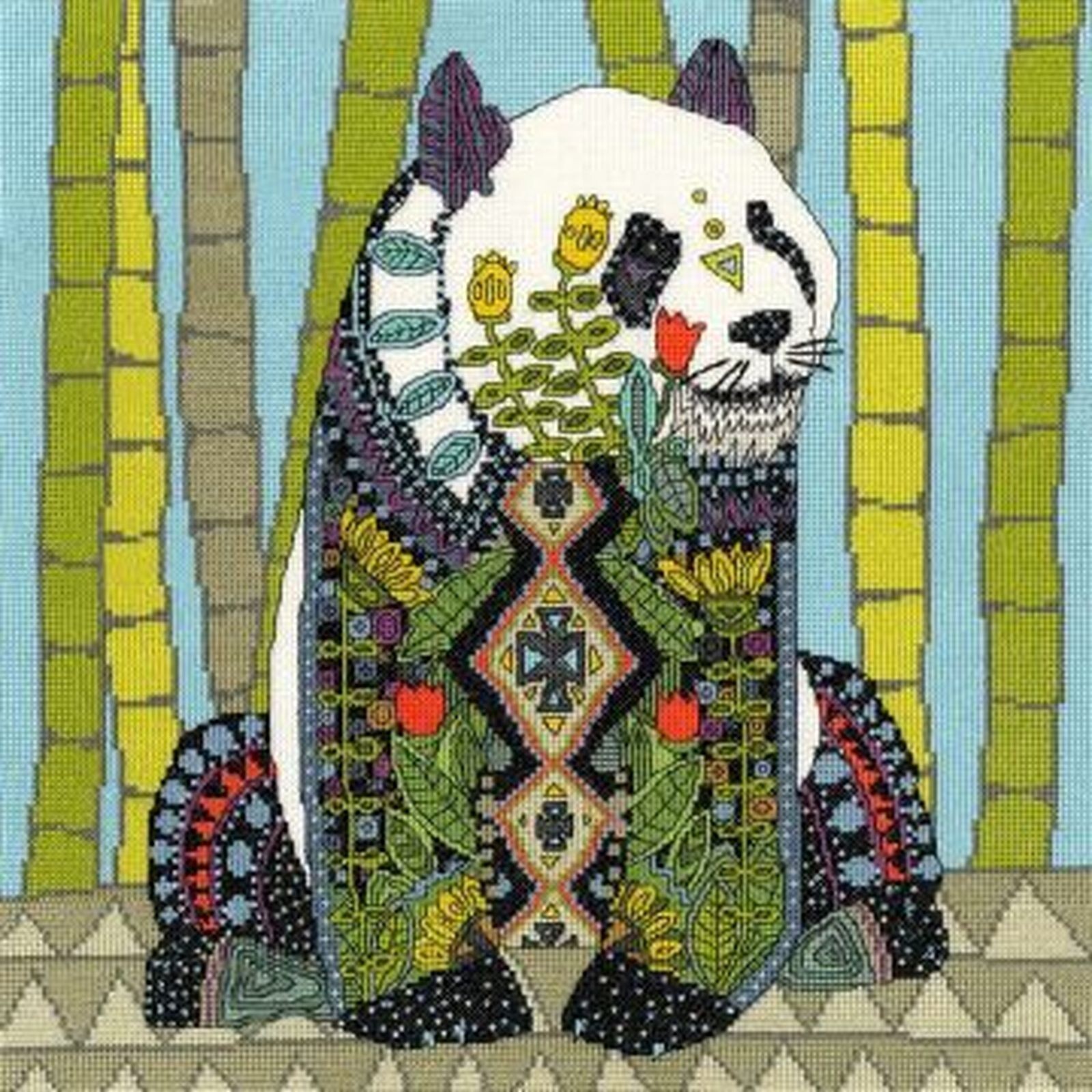 Kit point de croix Panda orné de bijoux cadeau idéal pour passionné de broderie