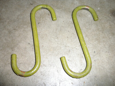 LOTS OF WEAR Vintage Pair Of DULL Greeish 5'' Coated Solid Sturdy S Shaped Hooks