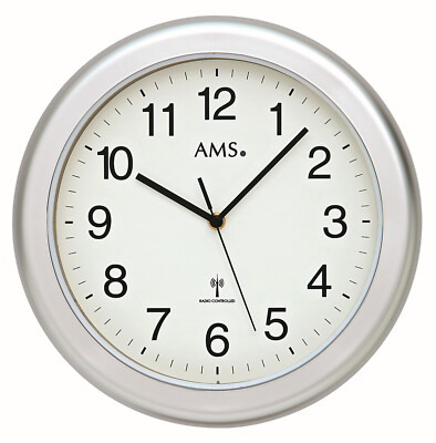 AMS 5956 Wanduhr Funk Baduhr Badezimmeruhr analog wasserdicht silber Kunststoff