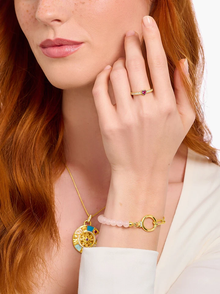 Thomas Sabo TR2448-995-10-56 Anello solitario placcato oro con pietra rossa +... - Immagine 3 di 4