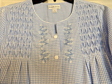 Miss Elaine Patio Dress Women's LARGE Snap Robe Seersucker Gingham Blue  White