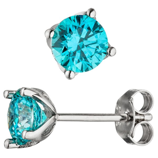 "Jobo\"46247\"Ohrstecker 925 Sterling Silber 2 Zirkonia TüRkis Hellblau Blau Ohrrin"-image