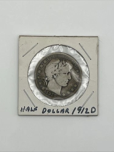 1912-D Barber Half Dollar Coin, 90% Silver, Circulated