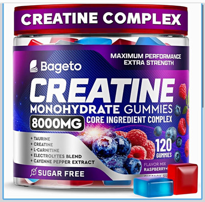 Bageto Creatine Monohydrate Gummies 8000mg 120 Sugar-Free Raspberry Blueberry