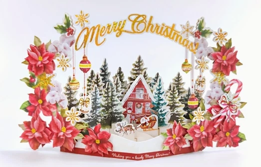 TARJETA EMERGENTE - Tarjeta de felicitación de Navidad emergente brillante - Diseño floral Foto 3 de 4