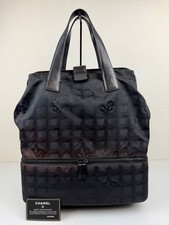 CHANEL NEW TRAVEL LINE Nylon Jacquard Leather Tote Shoulder Bag Shoe Compartment