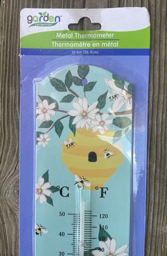 Metal Garden Thermometer 10.6 Inches Honey Bees Hive Flowers - Picture 2 of 5