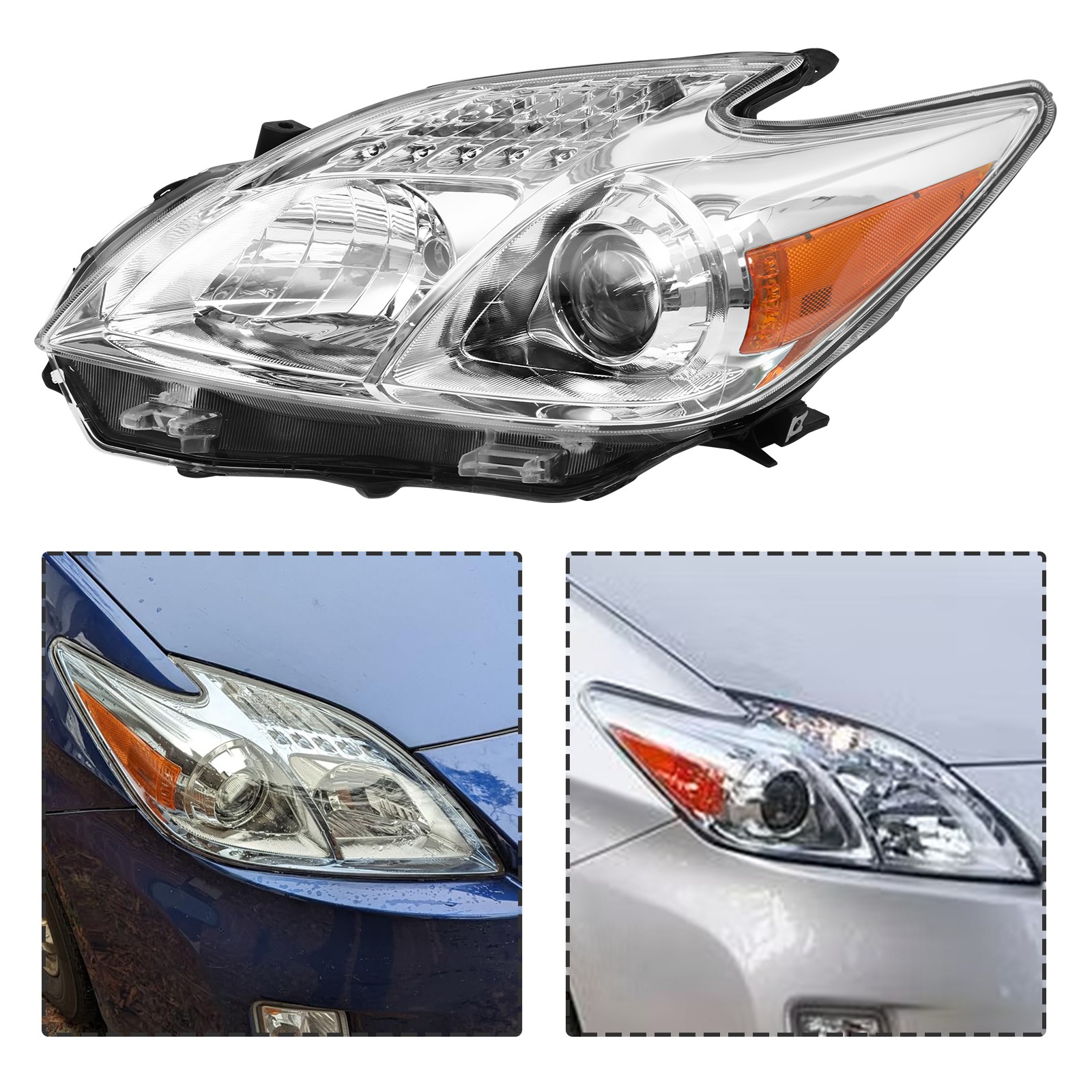 For 2010-2011 Toyota Prius Projector Headlights Halogen Headlamps Left & Right