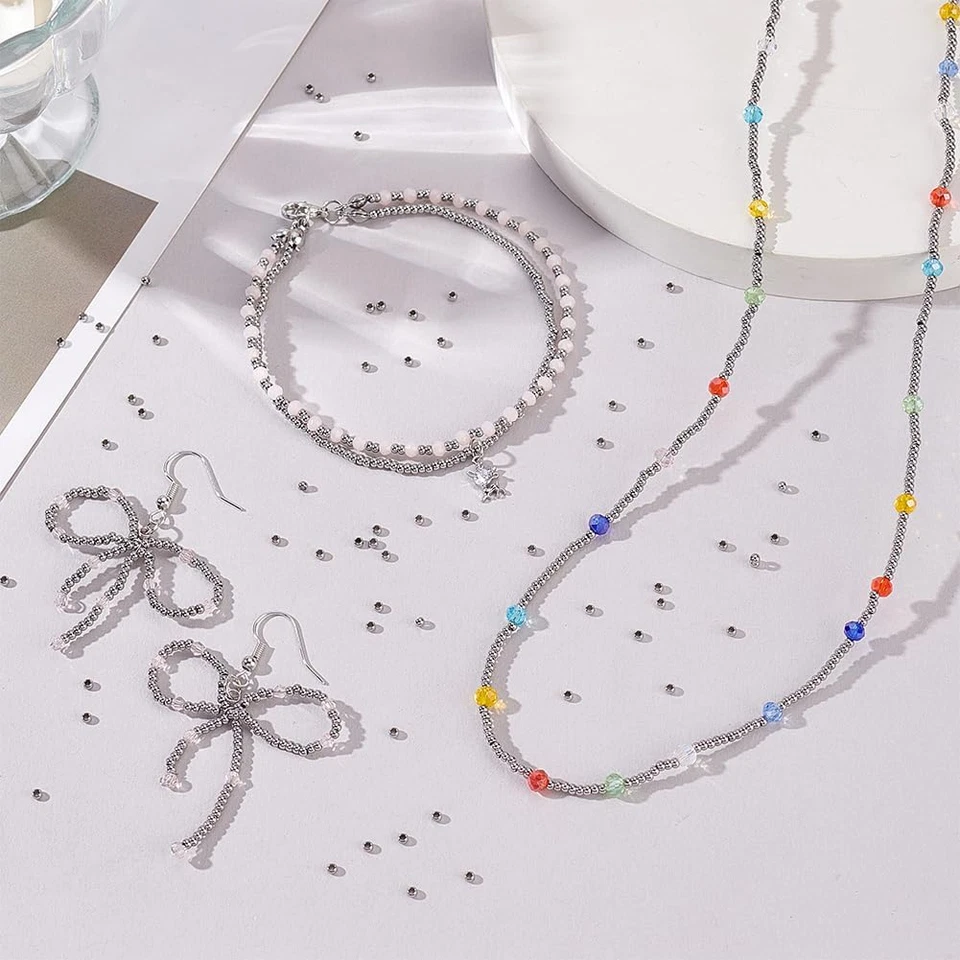 1000Pcs Stainless Steel Beads 2Mm Tiny round Spacer Beads Rondelle Beads Metal S - Image 3 of 4