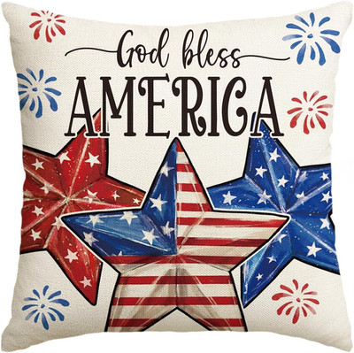 4Th of July Patriotic Stars God Bless America Throw Pillow Cover, 18 X 18 Inch I
