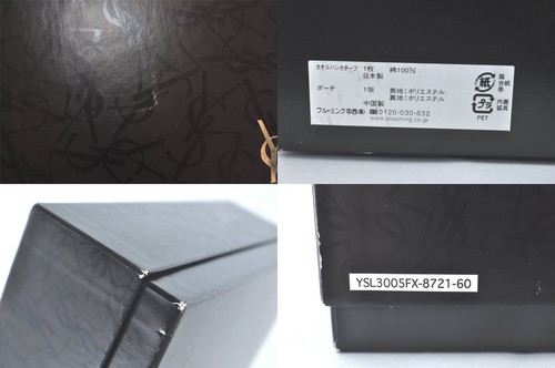 Auth YVES SAINT LAURENT Pouch Hand Towel Cotton Polyester Black Set Box 8896M - Foto 10 di 10