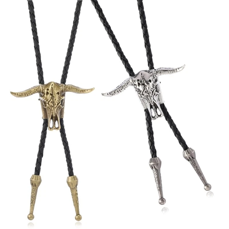 2pcs Western Bolo Tie with Cow Skull Unique Denims Bolo Necktie Unique Styles