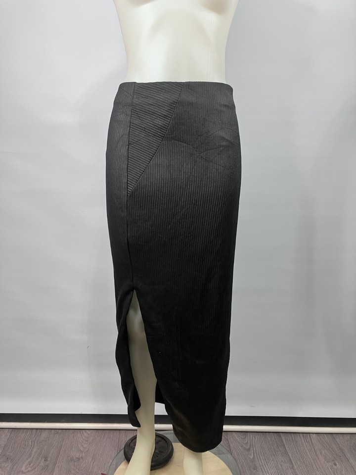 Sheike Size 10 Black Rib Pencil Skirt Front Split Midi Elegant Casual Secretary