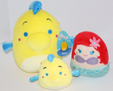 SQUISHMALLOWS DIsney The Little Mermaid Ariel Flounder Stuffed Plush Fish Lot 3