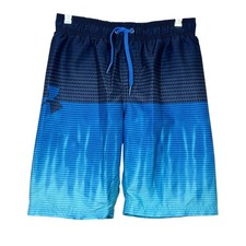 UNDER ARMOUR Blue Ombre Swim Trunks Boys Large Mesh Liner Logo YLG