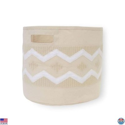 Beige Boho Round Nursery Storage Basket, 13''x12'', Toy Organizer, Baby Bin