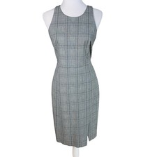 Banana Republic Petite Size 12 Plaid Bi-Stretch Racer Neck Sheath Dress Work