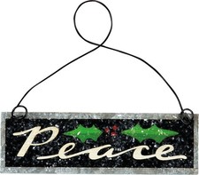 Primitives by Kathy PBK Christmas Decor - Peace Holly Leaf Tin Ornament