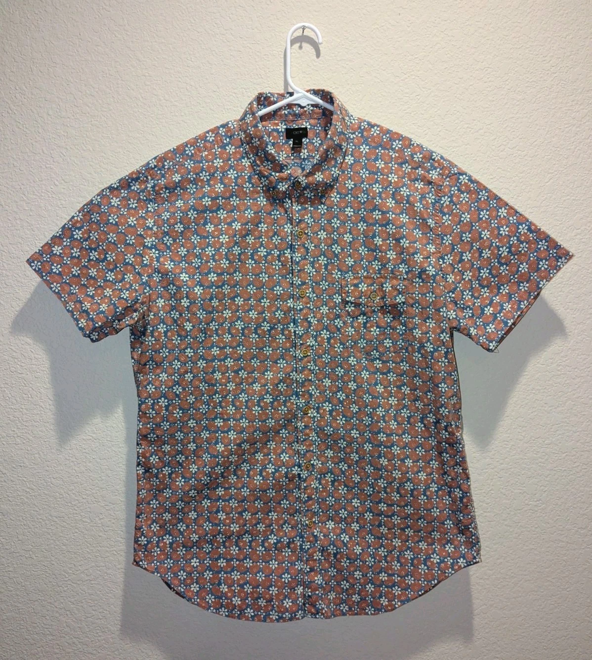 J.CREW Shirt Mens Abstract Floral Print SS Pocket Button Down - XL EUC