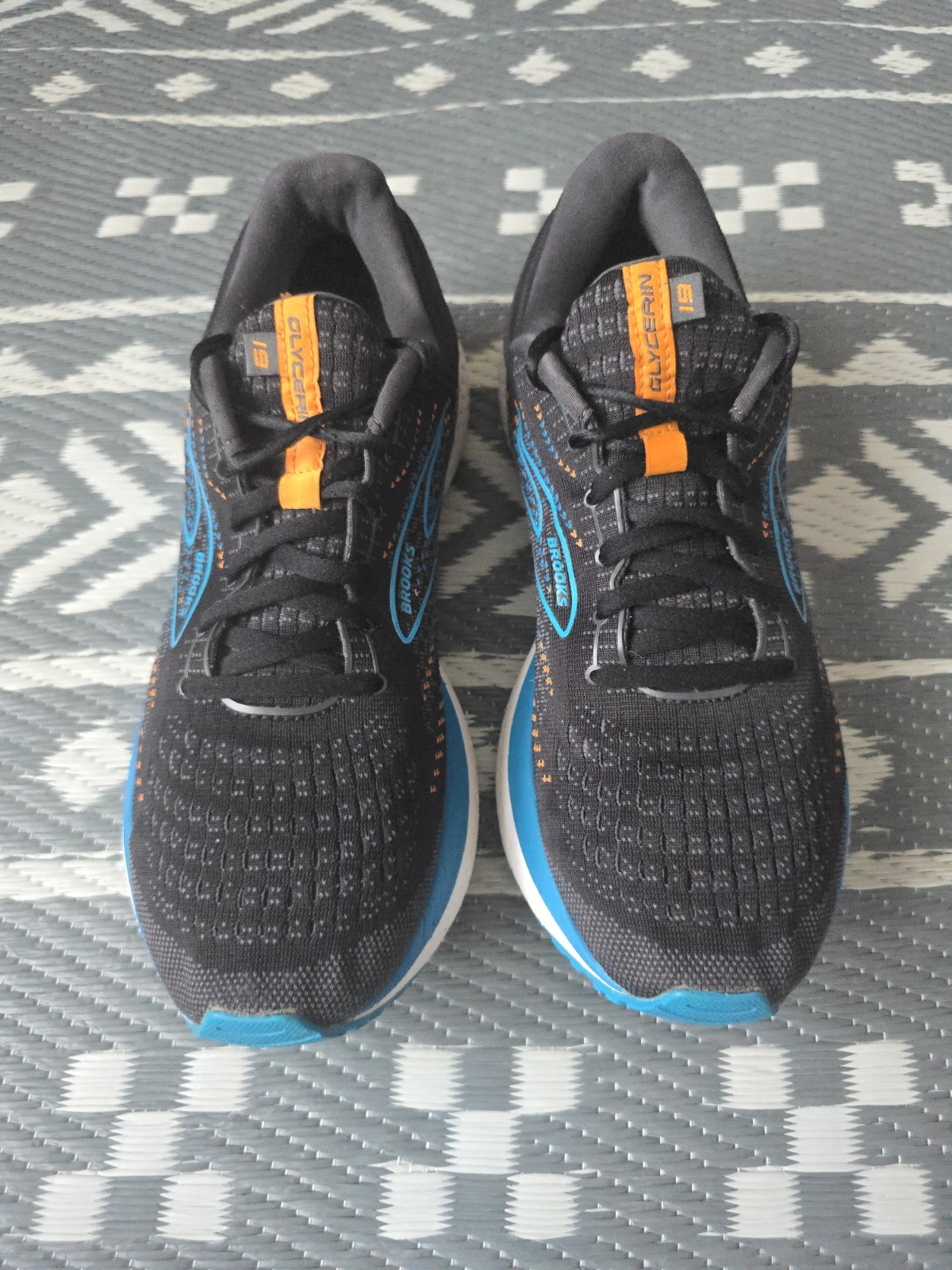 Brooks Glycerin 19 Mens UK 10 Black Blue Orange Running Shoes Gym Trainers #0791 image 6