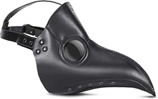 Black Leather Plague Doctor Long Nose Raven Bird Mask
