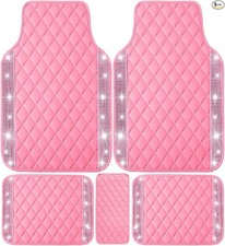 Pink Bling Leather Car Floor Mats Full Set, Sparkly - Pink Leather Diamond