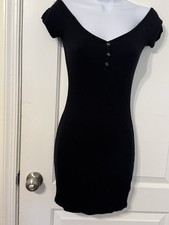 Women's Black Solid Short Sleeve Bodycon Dress Size Small -Brand New!!