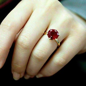 Authentic Red Garnet Solitaire Wedding Ring 14K Yellow Gold Plated Round Cut Lab Created
