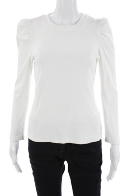 Veronica Beard Womens White Pima Cotton Long Sleeve Crew Neck Basic Tee Size S