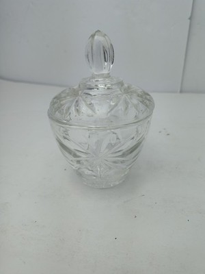 Vintage  Starburst Crystal Sugar Bowl With Lid + Clear Pyrex Mixing Bowl 7401-S