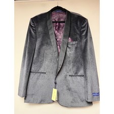 Alan Flusser Men's Charcoal Velvet Shawl Collar Blazer Jacket Size 46 REG
