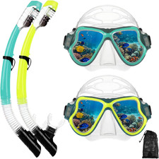 Snorkeling Gear for Adults Kids, Dry-Top Snorkel Mask Set, Anti-Fog Scuba Diving