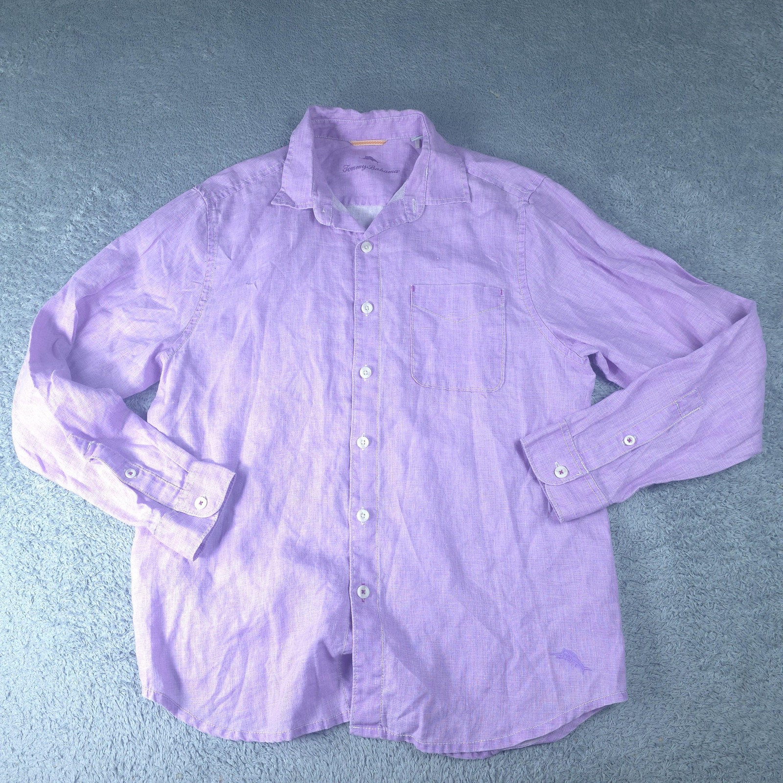 Tommy Bahama Shirt Mens Medium Purple Solid Long Sleeve Linen Button Up Casual