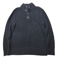 Banana Republic Mock Neck Sweater Mens Large Navy Blue Knit Button Chunky