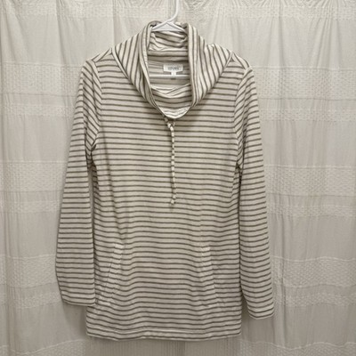 Haven Well Within Striped Pullover Cowl Neck Sweatshirt Womens Small Tan White