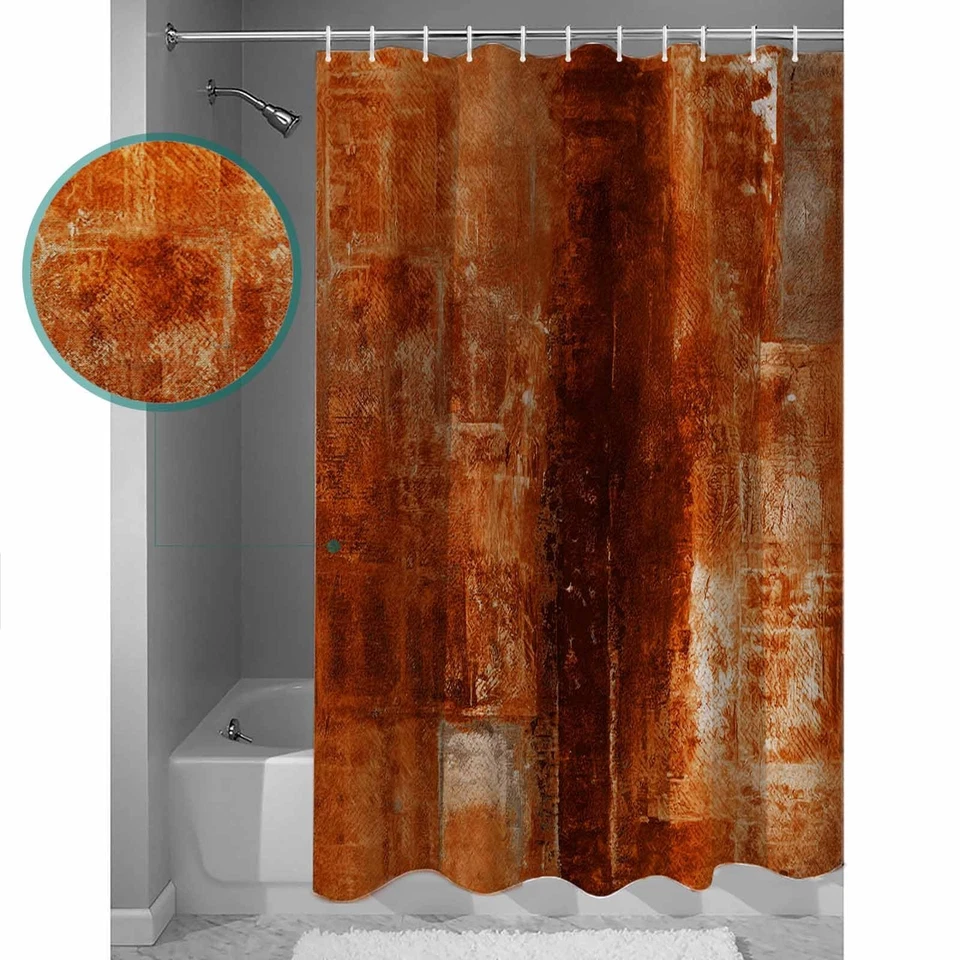 Burnt Orange Waterproof Shower Curtains Set - Extra Long 72 x 84 Inch, Vintag... - Image 4 of 4