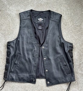 Harley Davidson Men’s Cowhide Leather Vest Sz XL Great Condition Biker Tie Sides