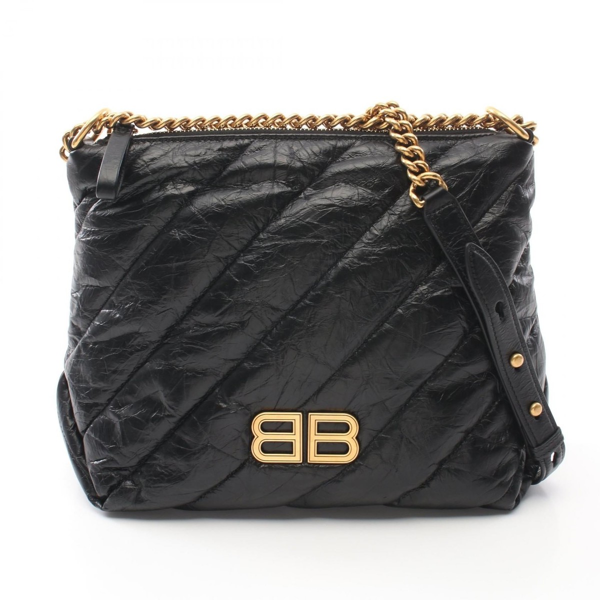 ショルダーバッグ・ポシェット BALENCIAGA Black Leather Crush M Shoulder Bag Bag】BALENCIAGA Crush Small Hobo Bag Quilted Shoulder
