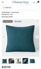 THE COMPANY STORE Quilted Cotton Voile Pillow Shams Teal EURO Luxe