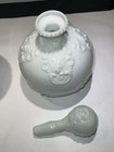 1950s Westmoreland Glossy White Pressed Milk Glass Embossed Barbers  Decanters — photo 10
