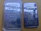 Lot of 2 - Vintage Credit Suisse Bars 1oz Fine Silver